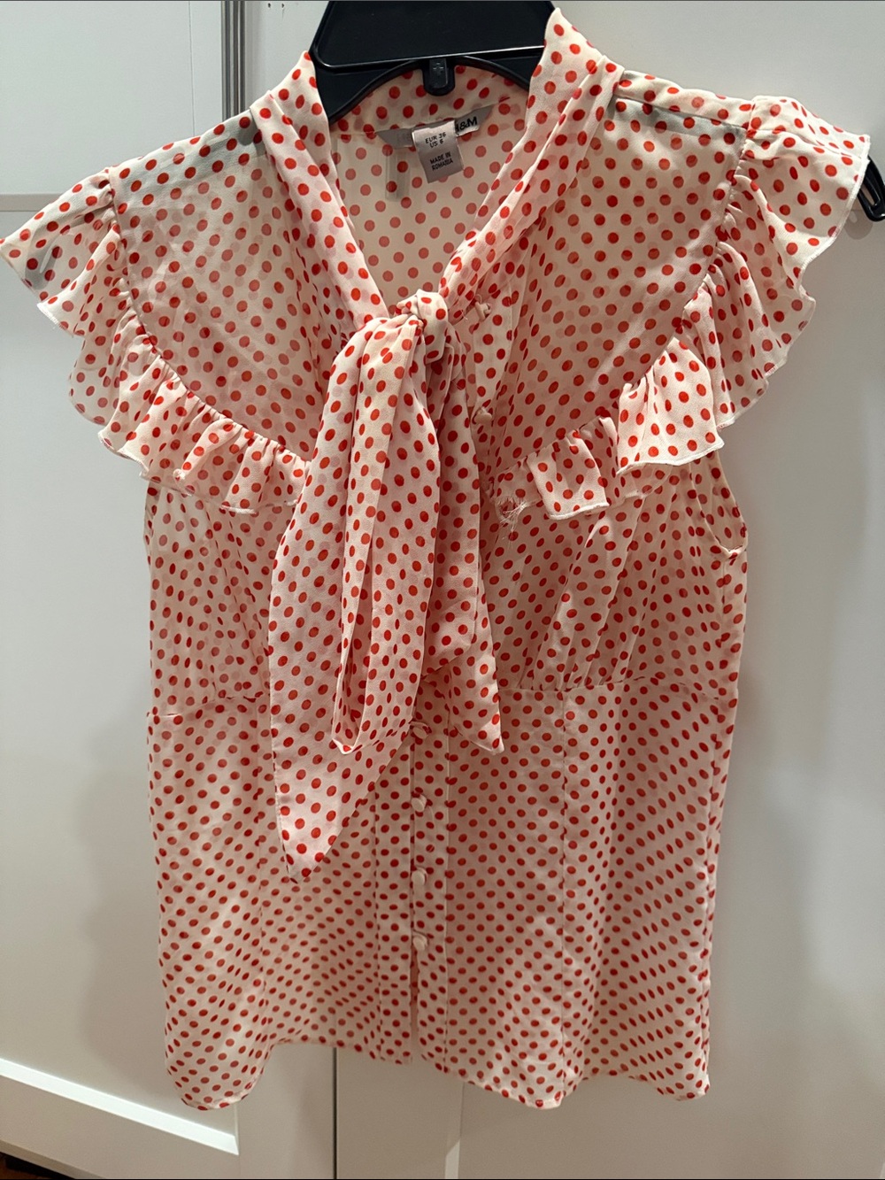 H&M Cream Blouse with Red Polka Dots